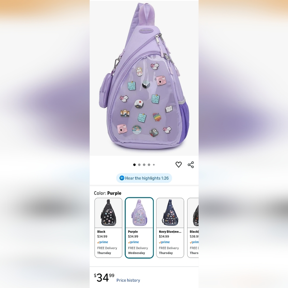 Chic Lavender Backpack with Fun Pins